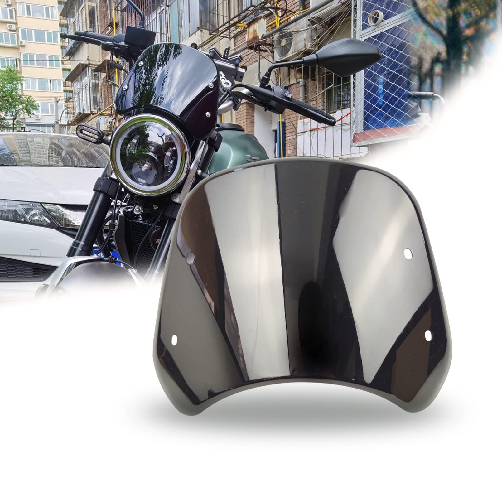 STHIRA® Universal Motorcycle Windshield Wind Deflector Windscreen Front Flyscreen with Mount STHIRA® Universal Motorcycle Windshield Wind Deflector Windscreen Front Flyscreen with Mount